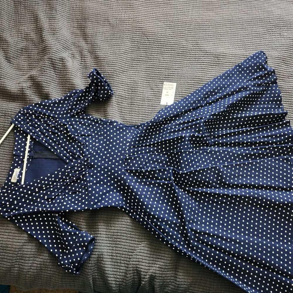 Unique Vintage Navy Polka Dot Midi Dress